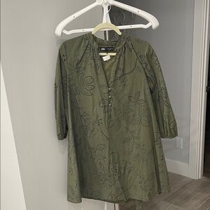 Zara Khaki Green Embroidered Dress